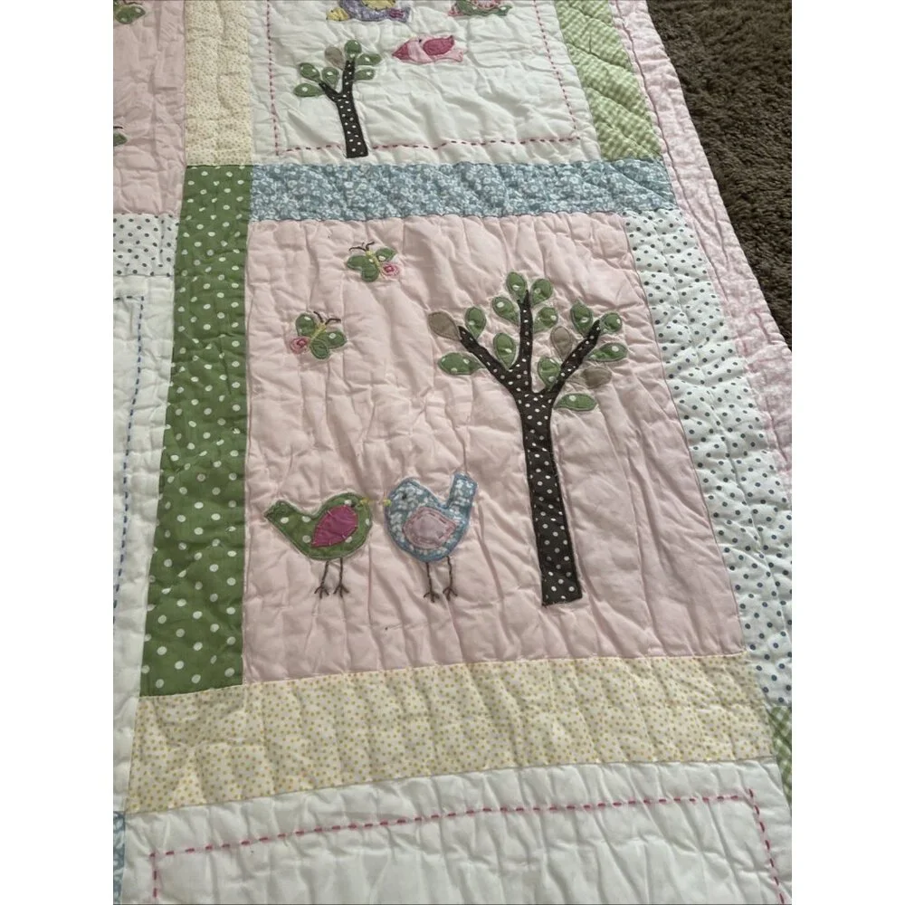 Pottery‎ Barn Kids Hayley Owl Birds Floral 50/36” Baby Toddler Crib Quilt